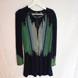 Nic + Zoe Navy Blue Sweater Shrug with Embroidery detail Top